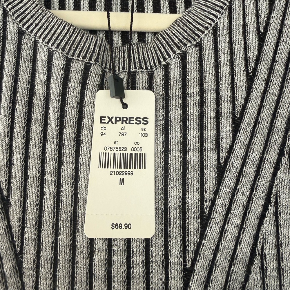 Express ribbed knit Black and White Striped Long Sleeve Dress - Picture 4 of 5